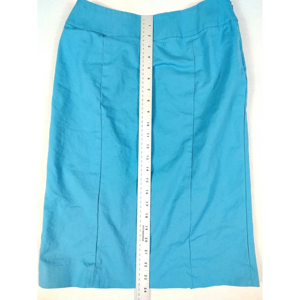 Lafayette 148 New‎ York Skirt Womens 4 Blue Stretch Cotton Pencil Knee Length